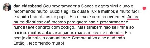 Depoimento de aluno Bubble