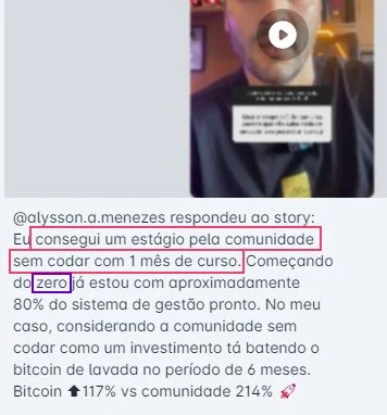 Depoimento de aluno Bubble