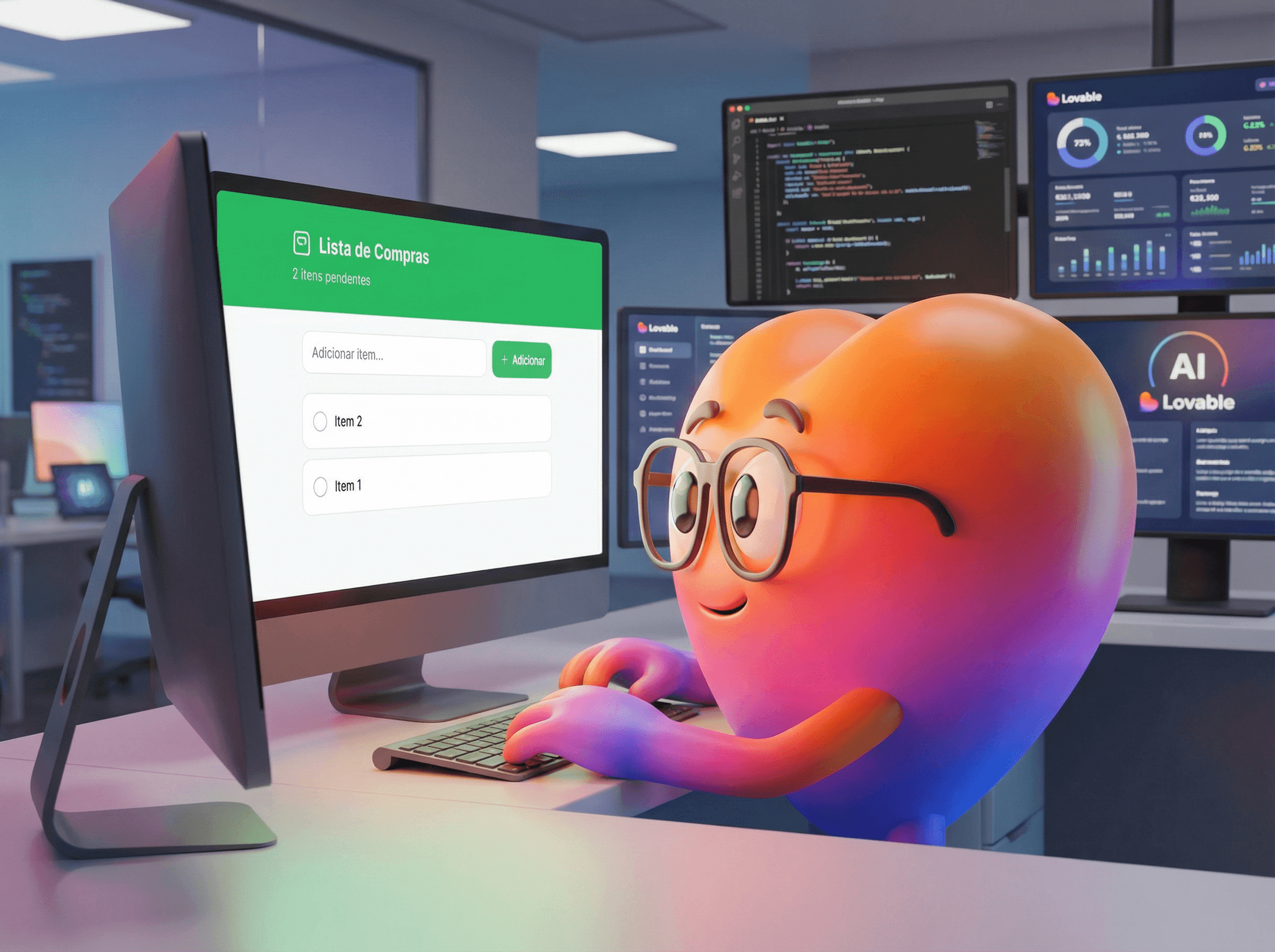 Personagem 3D coração - Curso Lovable ibe.IA
