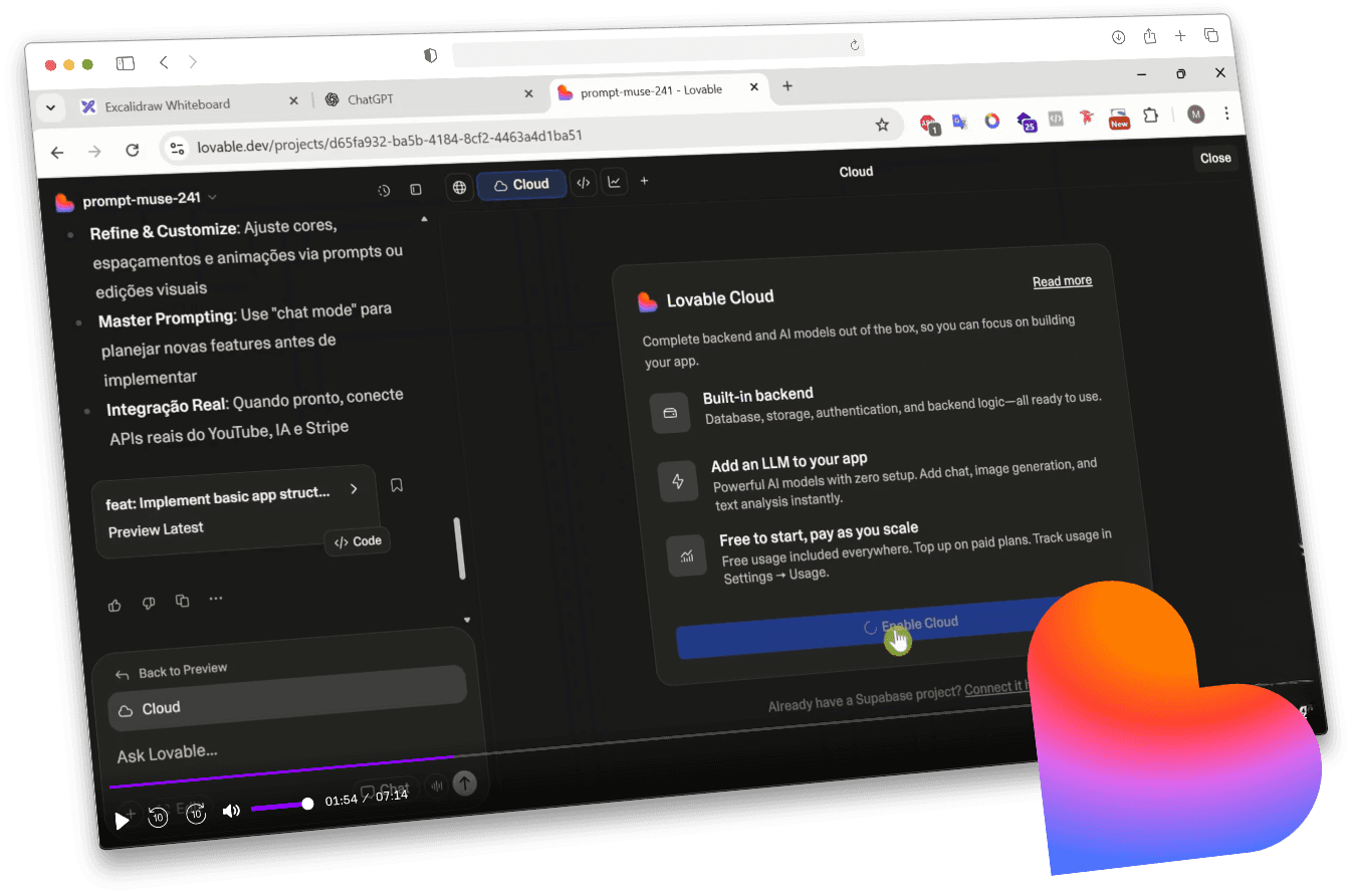 Interface do Lovable com coração emoji