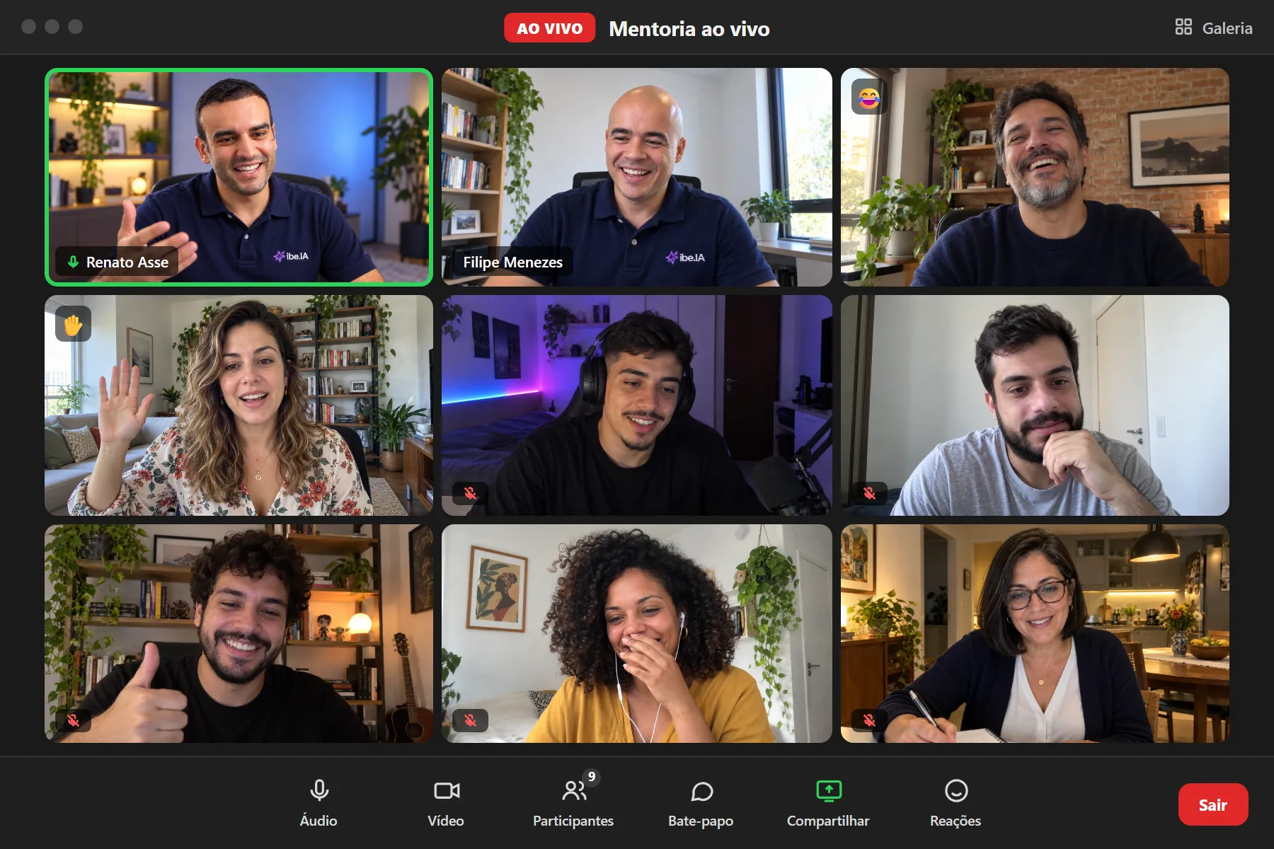 Mentoria ao vivo no Zoom com Renato Asse, Filipe Menezes e alunos em videochamada