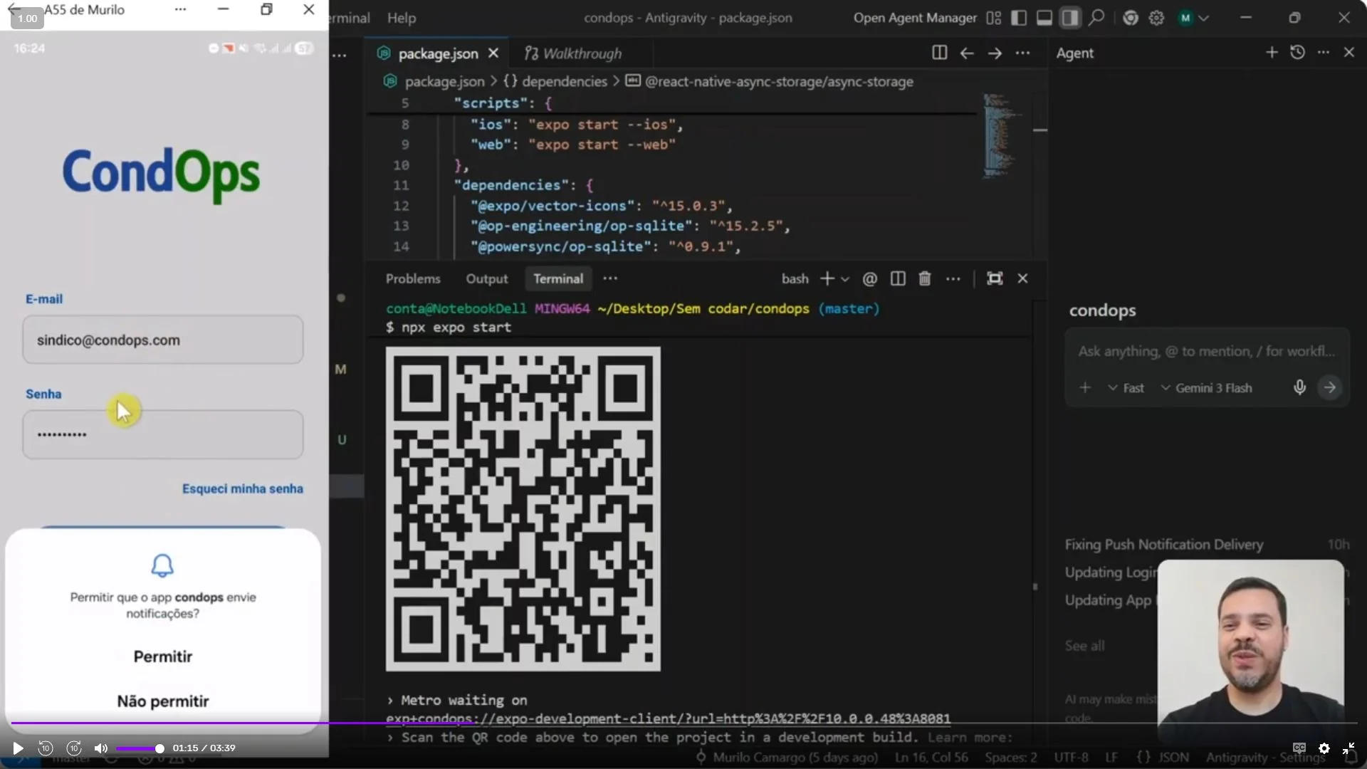 App nativo sendo construído no Antigravity