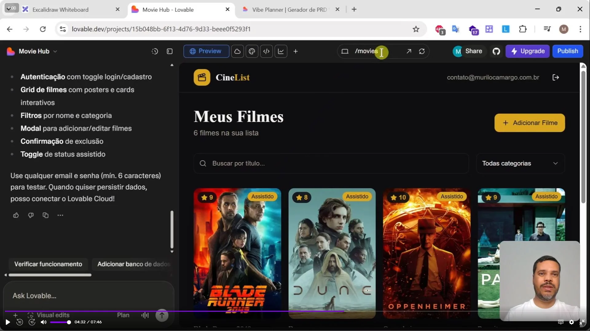Interface do Lovable construindo um primeiro app
