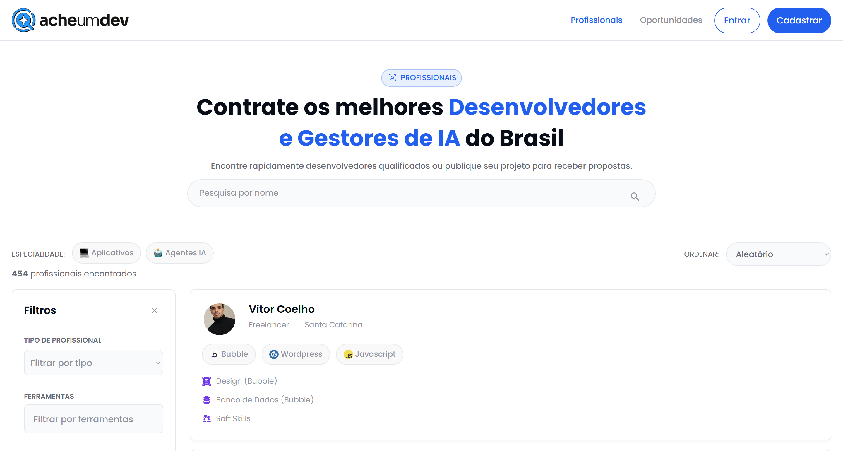 AcheUmDev — plataforma para encontrar projetos e clientes